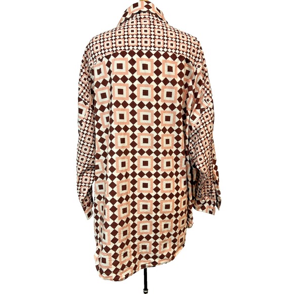 VRG GRL Button Up Shirt/Tunic Cotton Brown Pink Diamond Print Long Sleeve SZ 14 - Picture 3 of 14